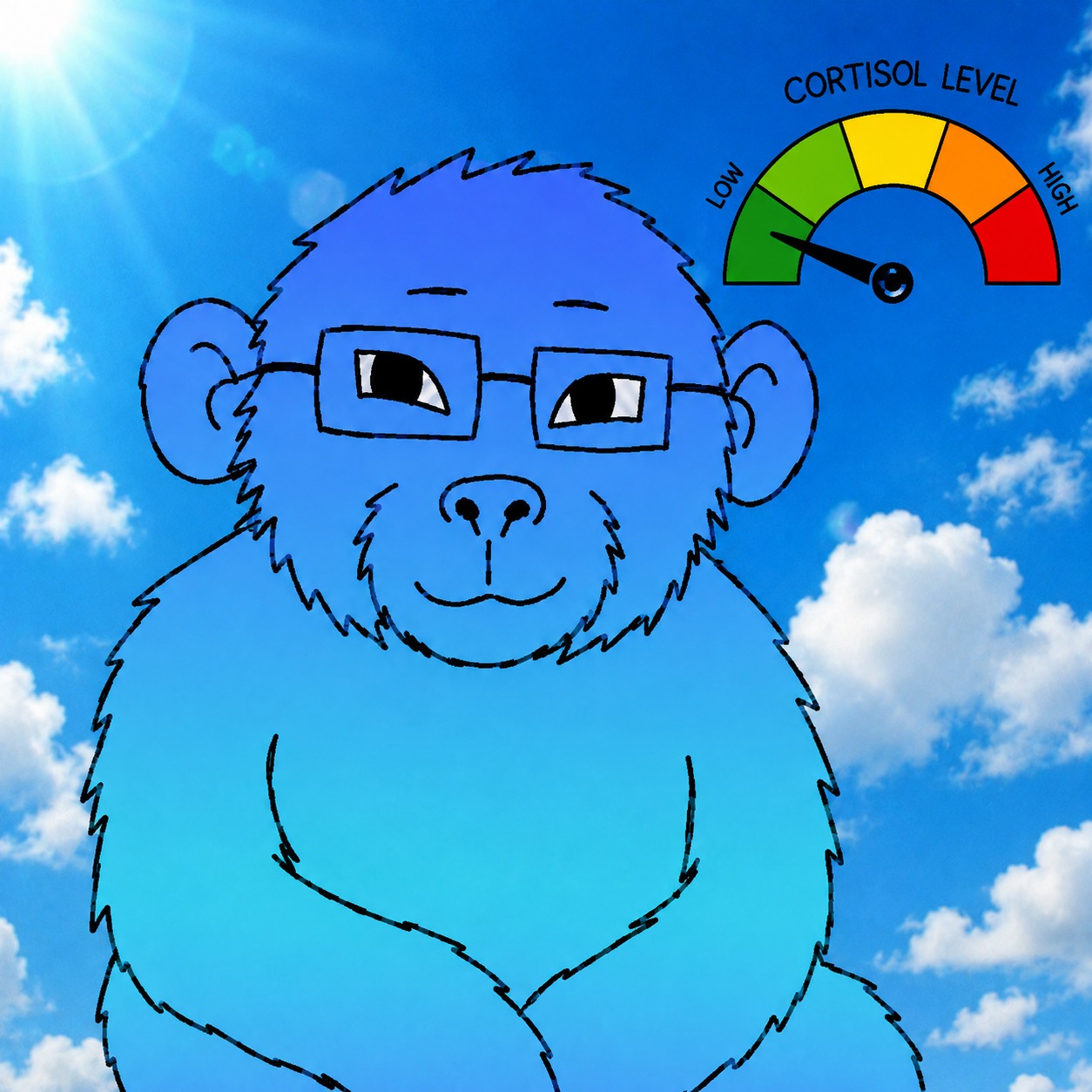 calmjak ape under a low cortisol meter